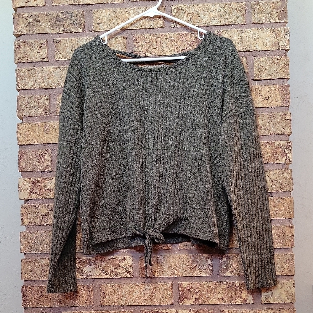 No Boundaries Ribbed Knit Long Sleeve Crop Top Size XXL/19 Olive Casual